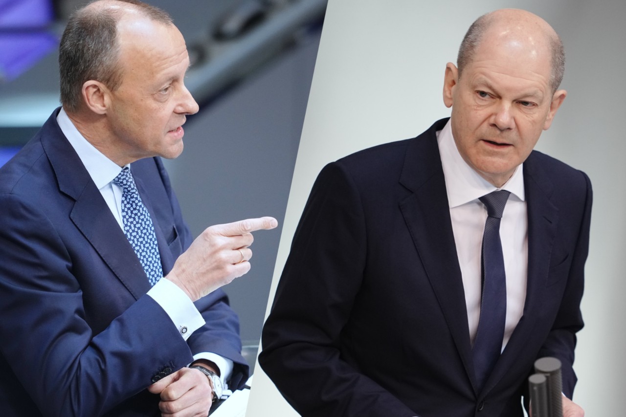 Friedrich Merz und Olaf Scholz im Bundestag. 