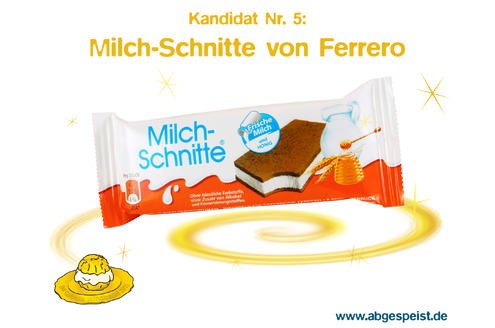 Auf Platz 1 kam bei der Onlinebefragung die Milch-Schnitte. „Schmeckt leicht. Belastet nicht. Ideal für zwischendurch“, behauptet Hersteller Ferrero. Die Wahrheit jedoch ist laut Foodwatch deutlich schwerer: Die Milchschnitte bestehe zu fast 60 Prozent aus Fett und Zucker, das sei sogar mehr als in Schoko-Sahnetorte.