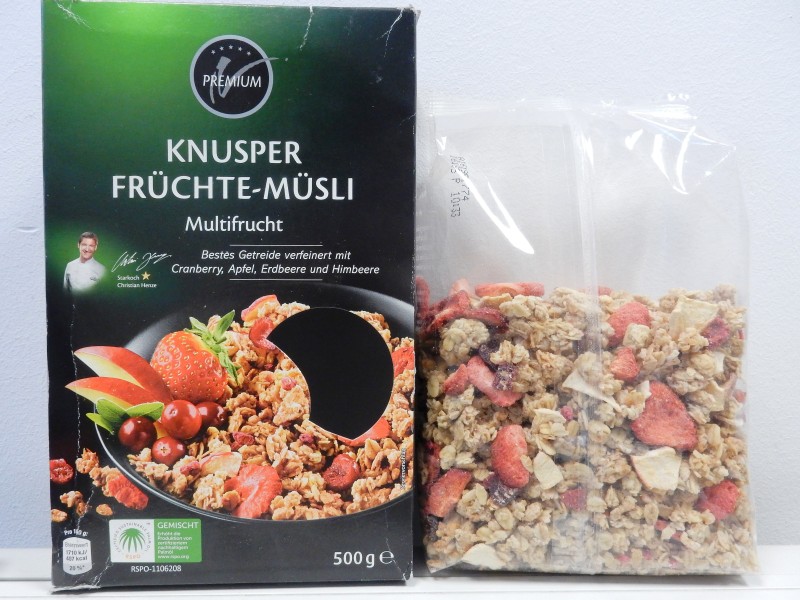 Nur knapp dahinter landet mit 45 Prozent Luftanteil das „Knusper Früchte-Müsli“ von Netto.