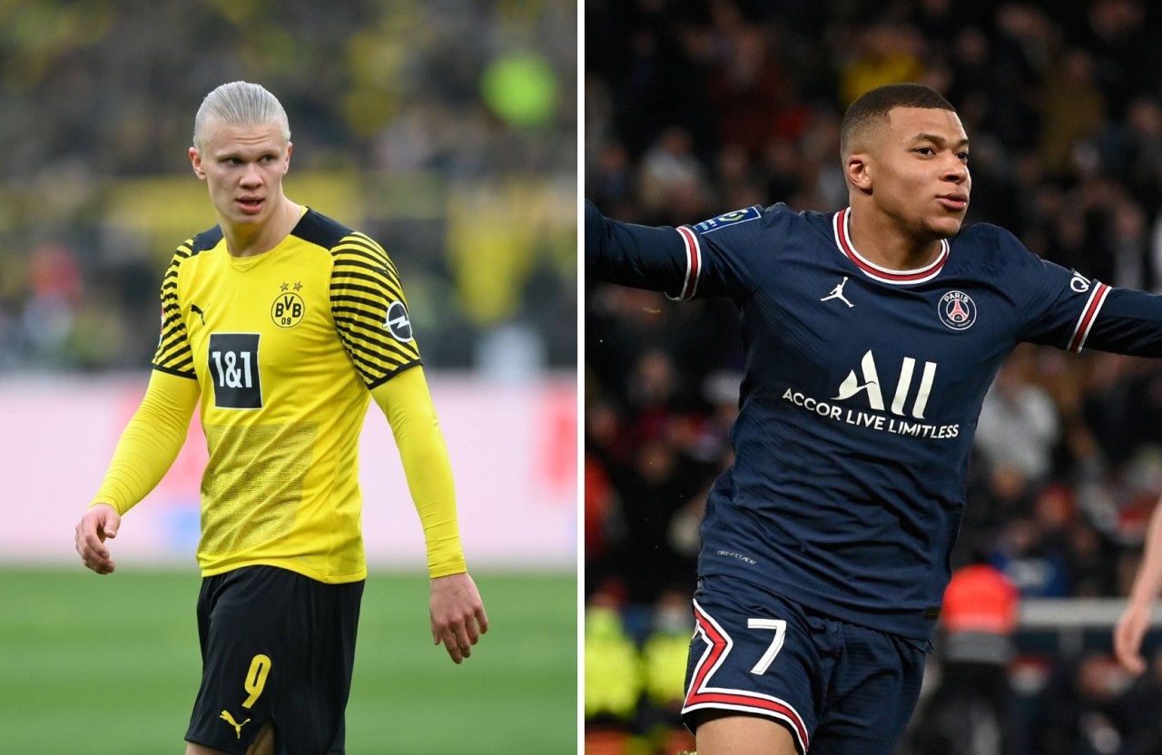 Erling Haaland (l.) und Kylian Mbappe (r.) sind heiß begehrt.