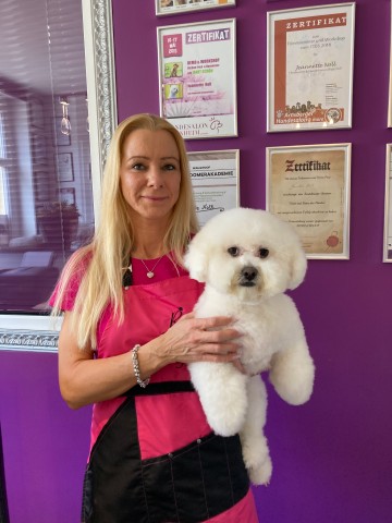 Hund in Duisburg: Hundefriseurin Jeannette Noll zeigt, wie die kleine Mey nach der Beauty-Behandlung aussieht. 