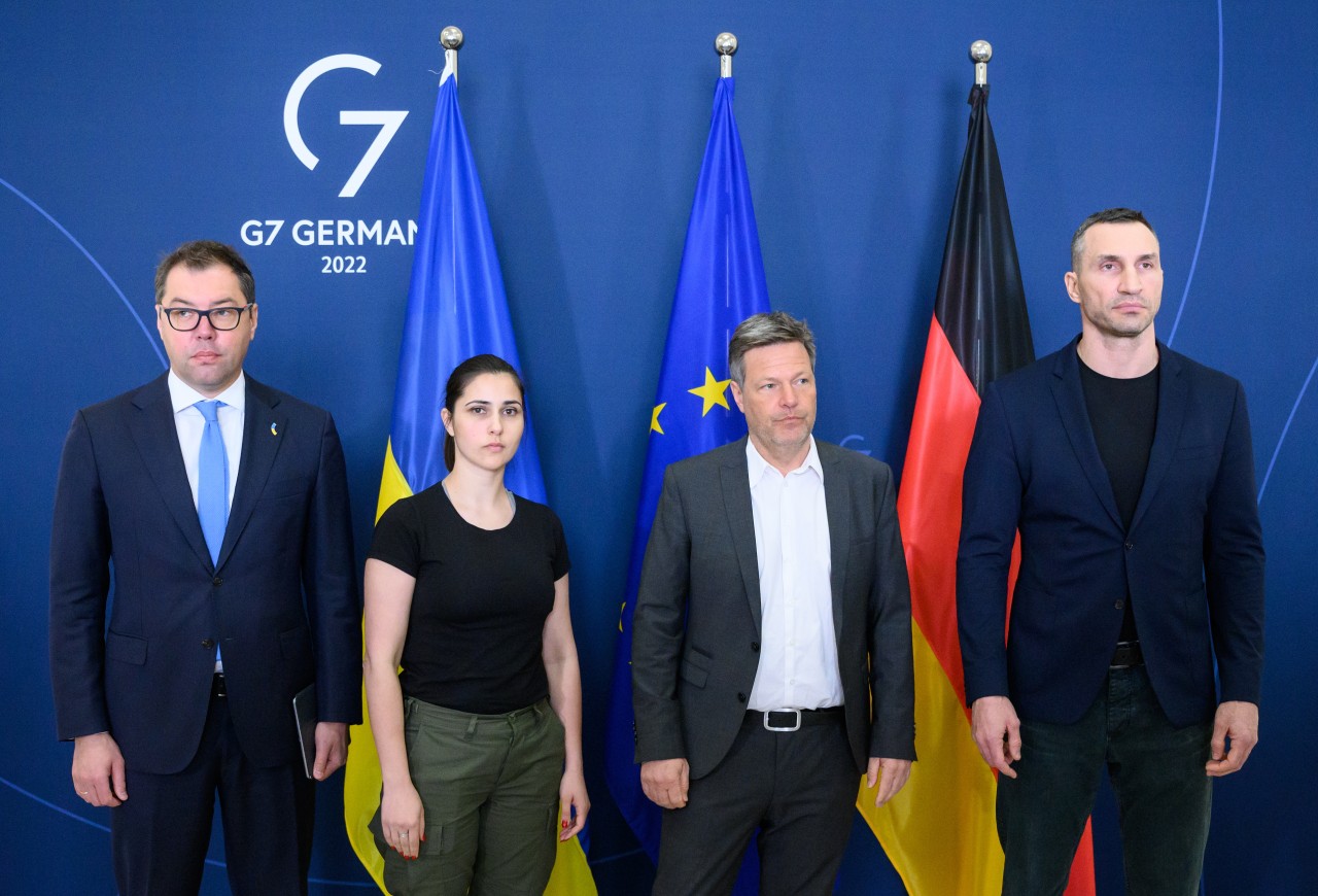 Fototermin mit Habeck und Klitschko am Donnerstag im Bundeswirtschaftsministerium. 