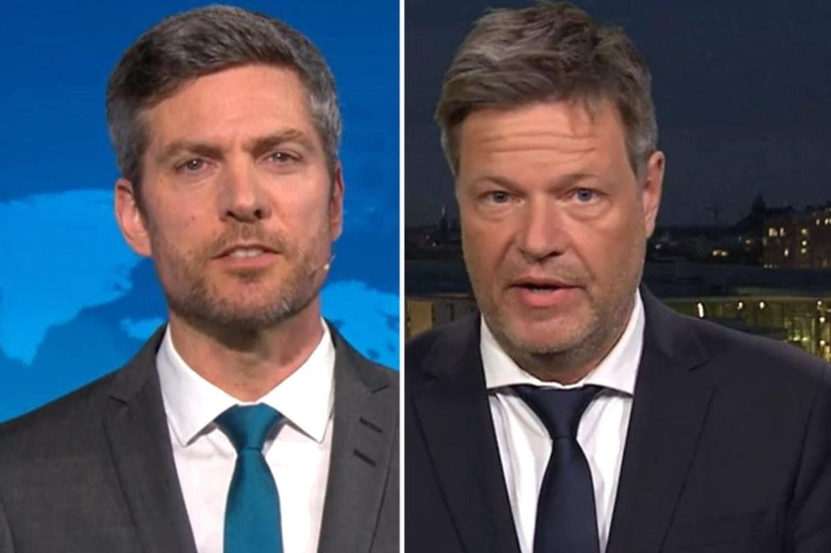 Ingo Zamperoni und Robert Habeck in den  ARD-â€žTagesthemenâ€œ.