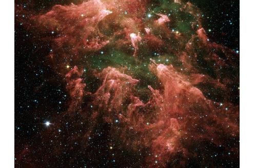 Im Carina-Nebel entstehen viele neue Sterne. Dem Spitzer-Space-Teleskop gelang dieses spektakuläre Bild 1996.
Bild: Nasa