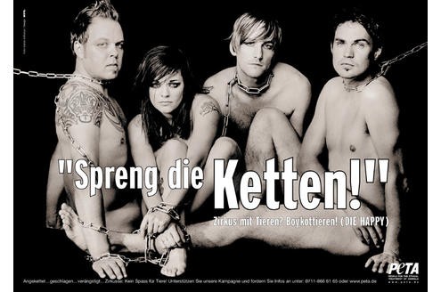 Auch die Band Die Happy protestierte dagegen, dass Tiere an Ketten gehalten werden.

© Peta