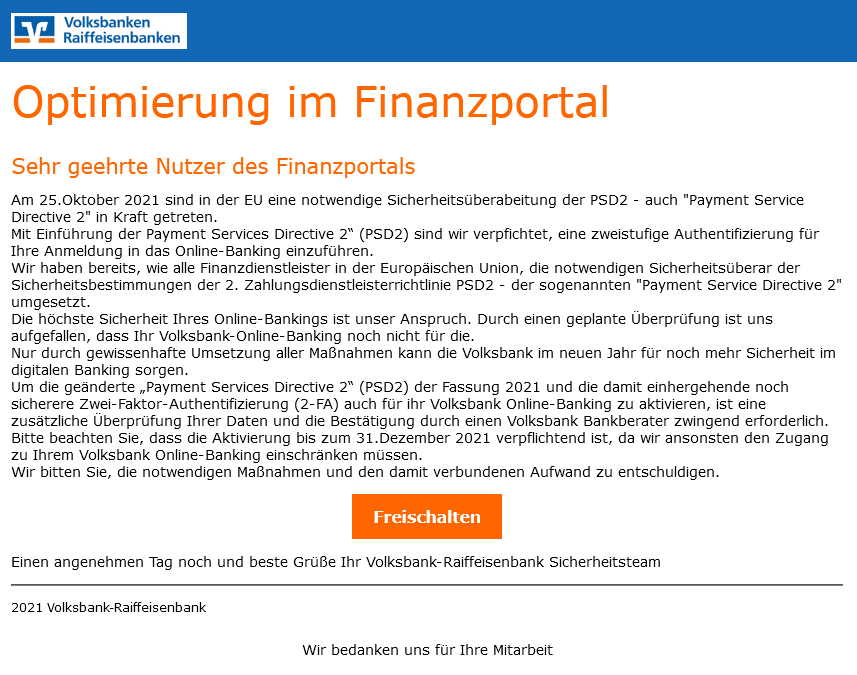 WARNUNG! Diese Mail ist nicht von der Volksbank!