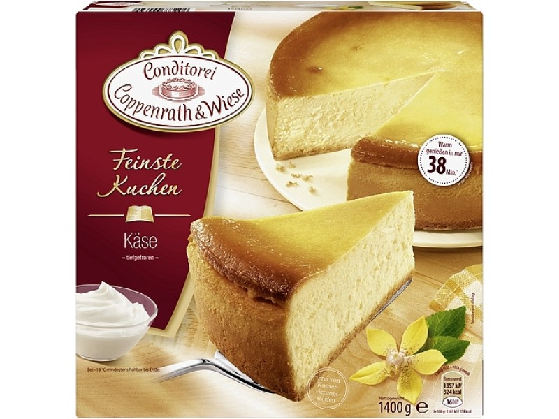 Coppenrath und Wiese produzieren tiefgefrorene und gekühlte Kuchen und Torten. Darunter ist auch dieser Käsekuchen. Wer bei Kaufland den Käsekuchen der Marke Grotemeyer’s kauft, bekommt aber auch ein – meist günstigeres – Produkt aus dem Hause Coppenrath und Wiese.