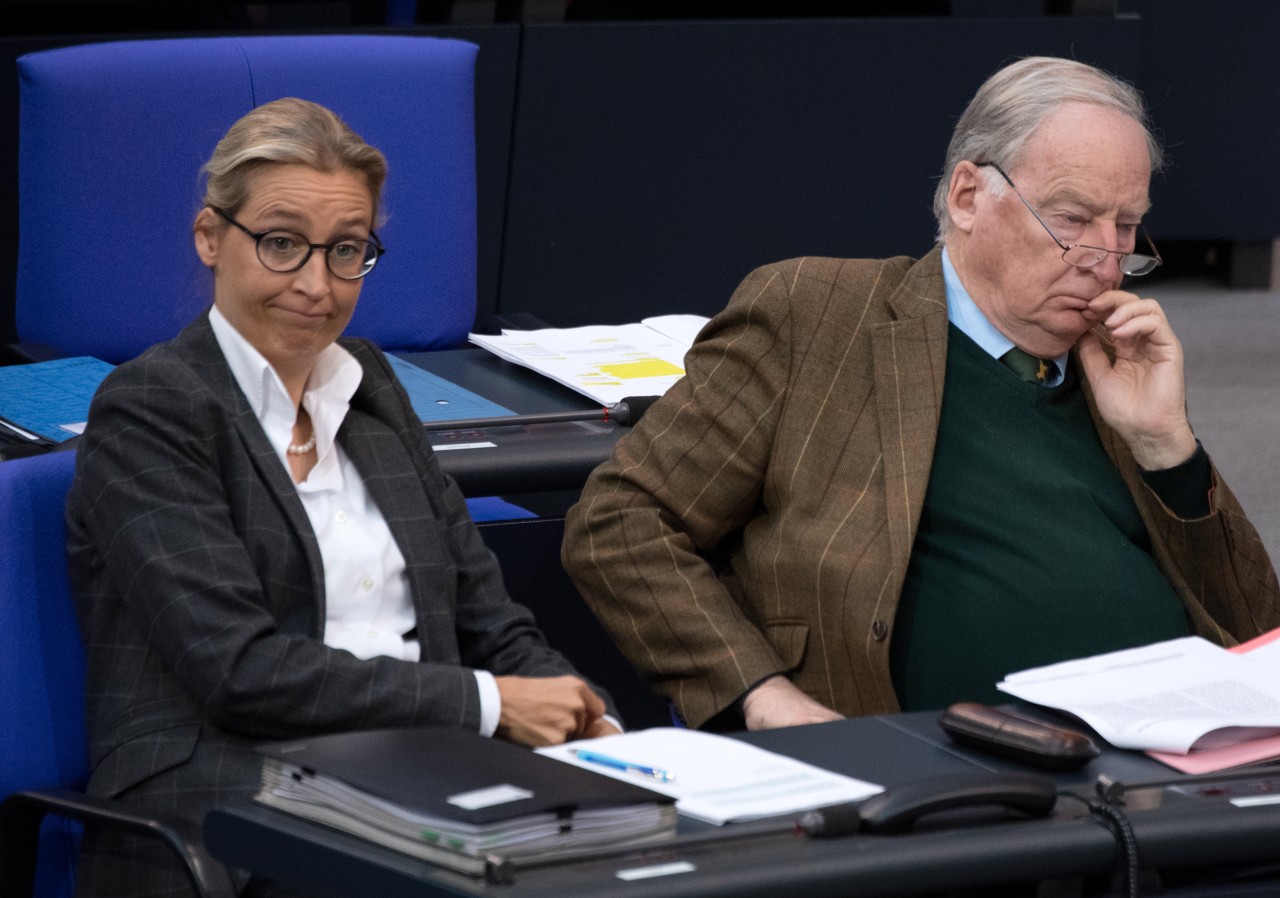 AfD im Bundestag: Fraktionschefin Alice Weidel (hier mit Alexander Gauland) muss am Dienstag wohl auf einige Abgeordnete im Plenum verzichten. (Archivfoto)