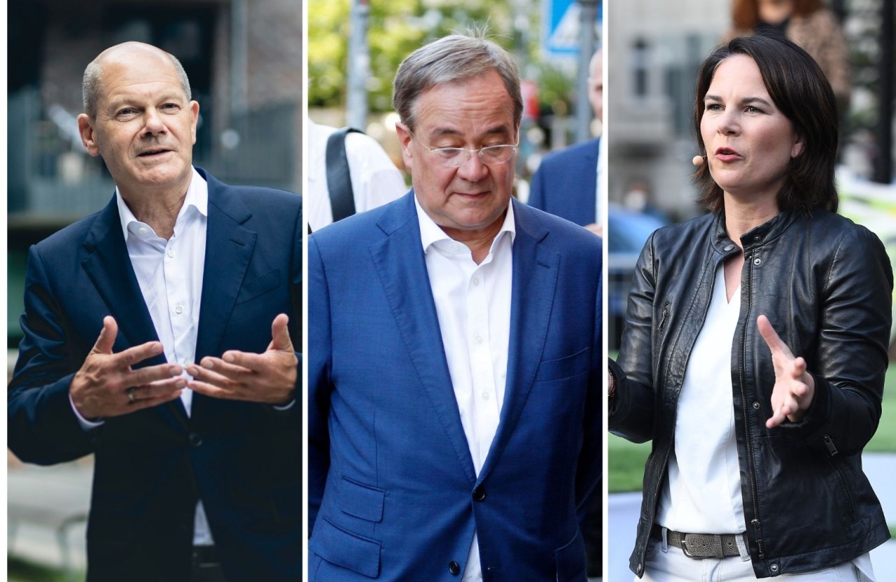 Olaf Scholz, Armin Laschet und Annalena Baerbock (v.l.) wurden zu ihren Reiseplänen befragt. 