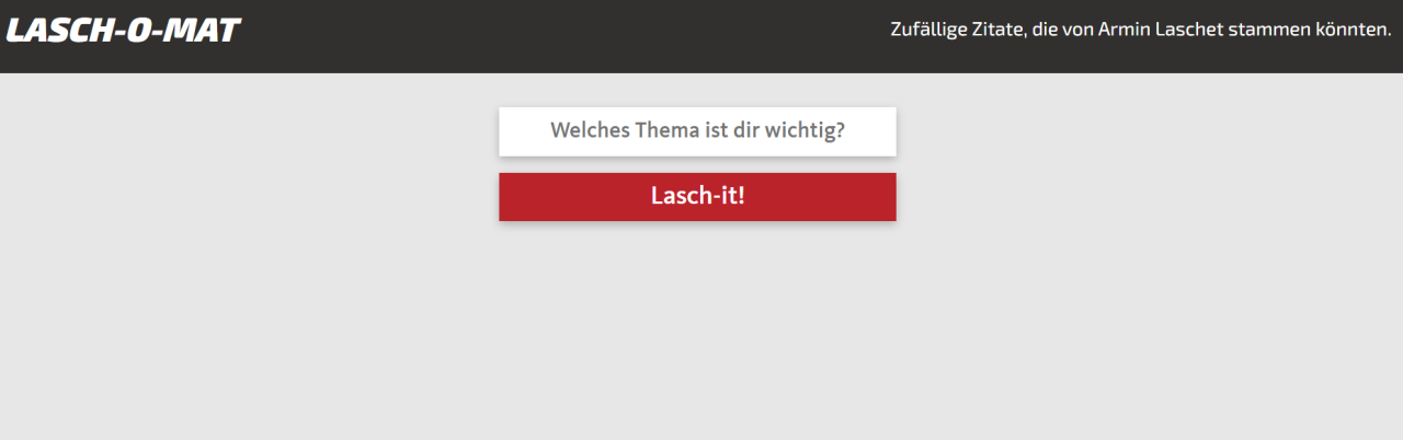 Beim Laschomat kann der User ein beliebiges Thema einsetzen und so ein beispielhaftes Zitat von Armin Laschet dazu bekommen.