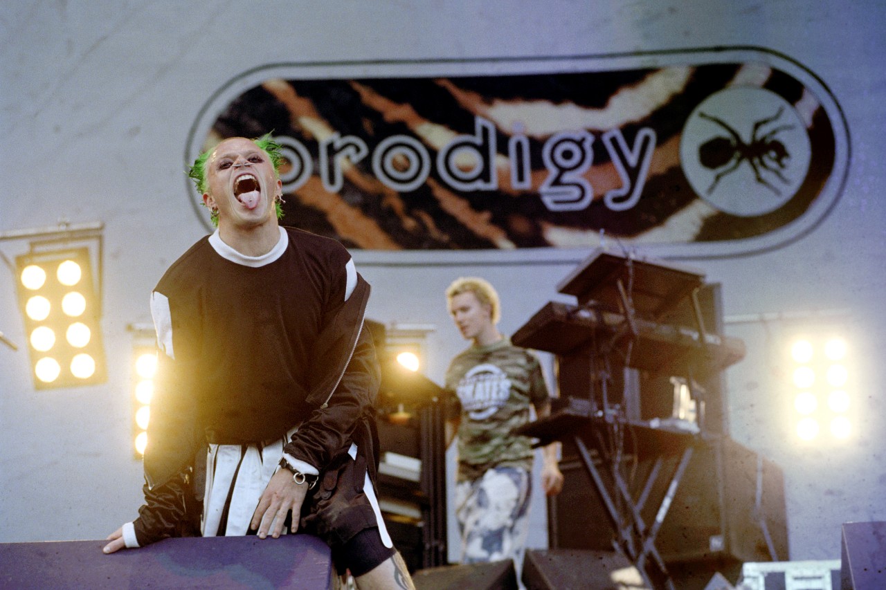 Keith Flint bei einem Prodigy-Auftritt 1996 in London.