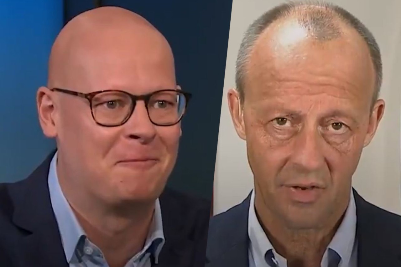 Friedrich Merz und ARD-Moderator Matthias Deiß. 