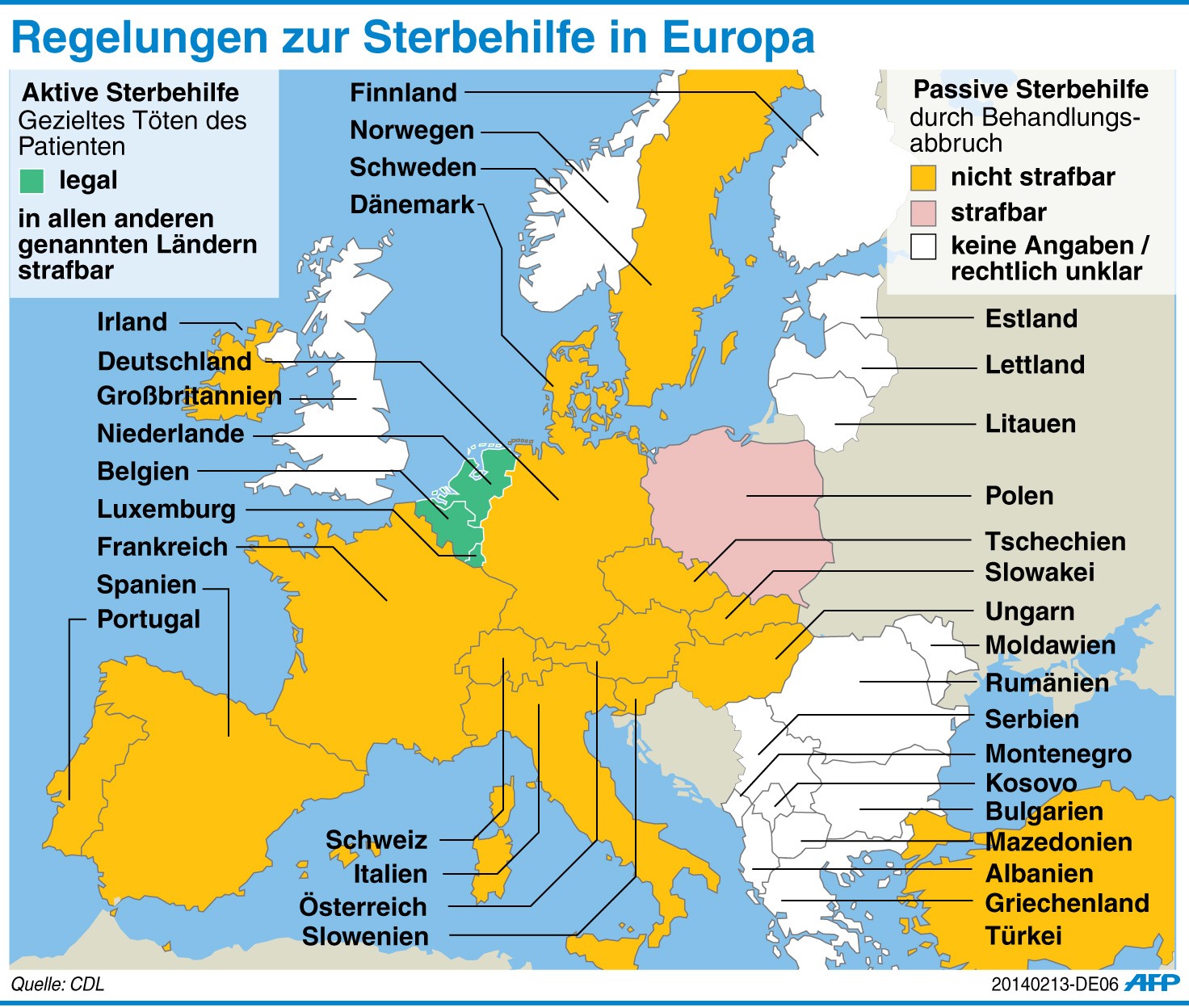 Regelungen zur Sterbehilfe in Europa