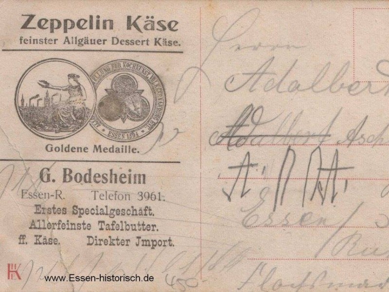 Die Rückseite der Zeppelin-Postkarte zeigt: Essen hatte in puncto Essen die Fühler ins Allgäu ausgestreckt.