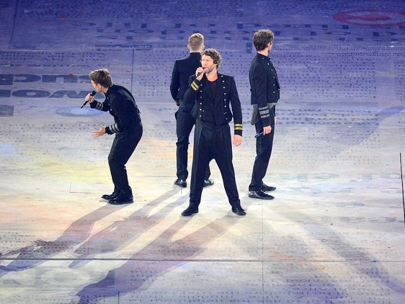 Die Musiker von Take That bei der Abschlussfeier der Olympischen Sommerspiele 2012.