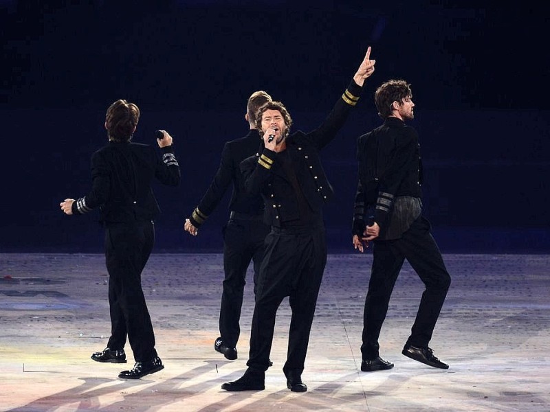 Die Musiker von Take That bei der Abschlussfeier der Olympischen Sommerspiele 2012.