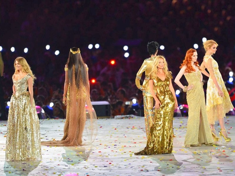 Supermodels bei der Abschlussfeier der Olympischen Sommerspiele 2012 in London.