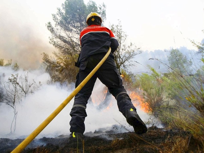 Feuerwehrleute kämpfen in nahe Alicante gegen Waldbrände.