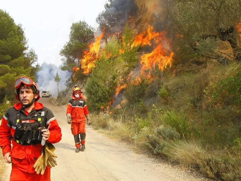 Feuerwehrleute kämpfen in nahe Alicante gegen Waldbrände.