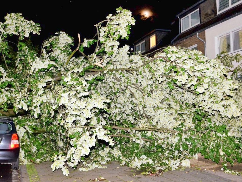 In den späten Abendstunden tobte ein extremes Unwetter über Bochum und hinterließ nach gut 30 Minuten ein totales Chaos. Im Bild: Klinikstraße, Höhe Kreisverkehr.