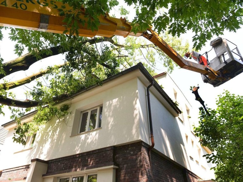 Am Tag nach dem Unwetter beginnen dieAufräumarbeiten, wie...