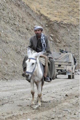 ...setzen die Afghanen auf traditionelle Fortbewegungsmittel. Dabei gehen sie durchaus freundlich mit ihren Eseln um. Wenn die Last zu schwer ist,...