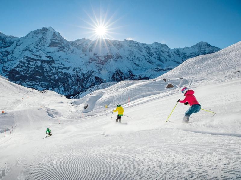 Abfahrt vom Schilthorn: Das Skigebiet Mürren liegt im Berner Oberland.