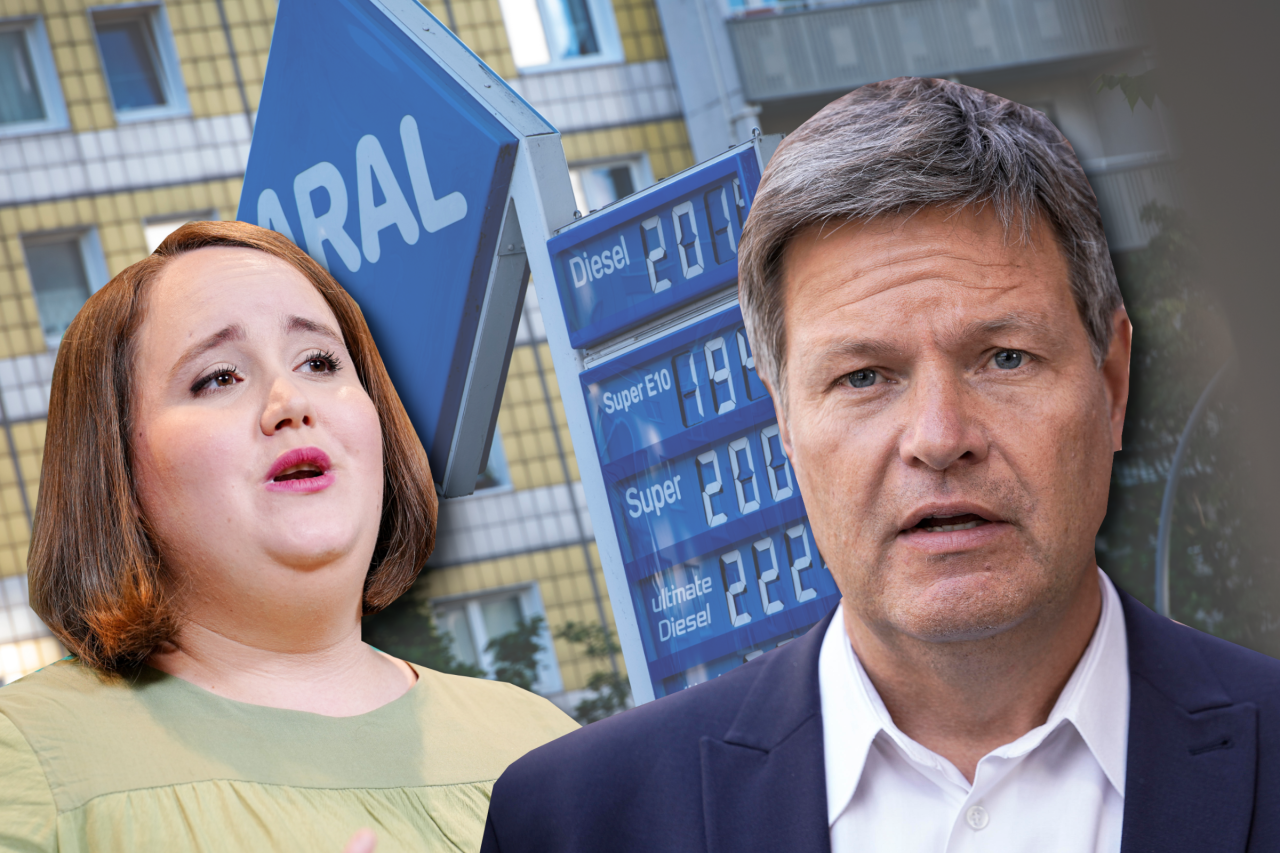 Ricarda Lang und Robert Habeck in der Tankrabatt-Klemme. Die Grünen sehen das Dilemma mit dem Tankrabatt, aber können ihn nun auch nicht stoppen. 