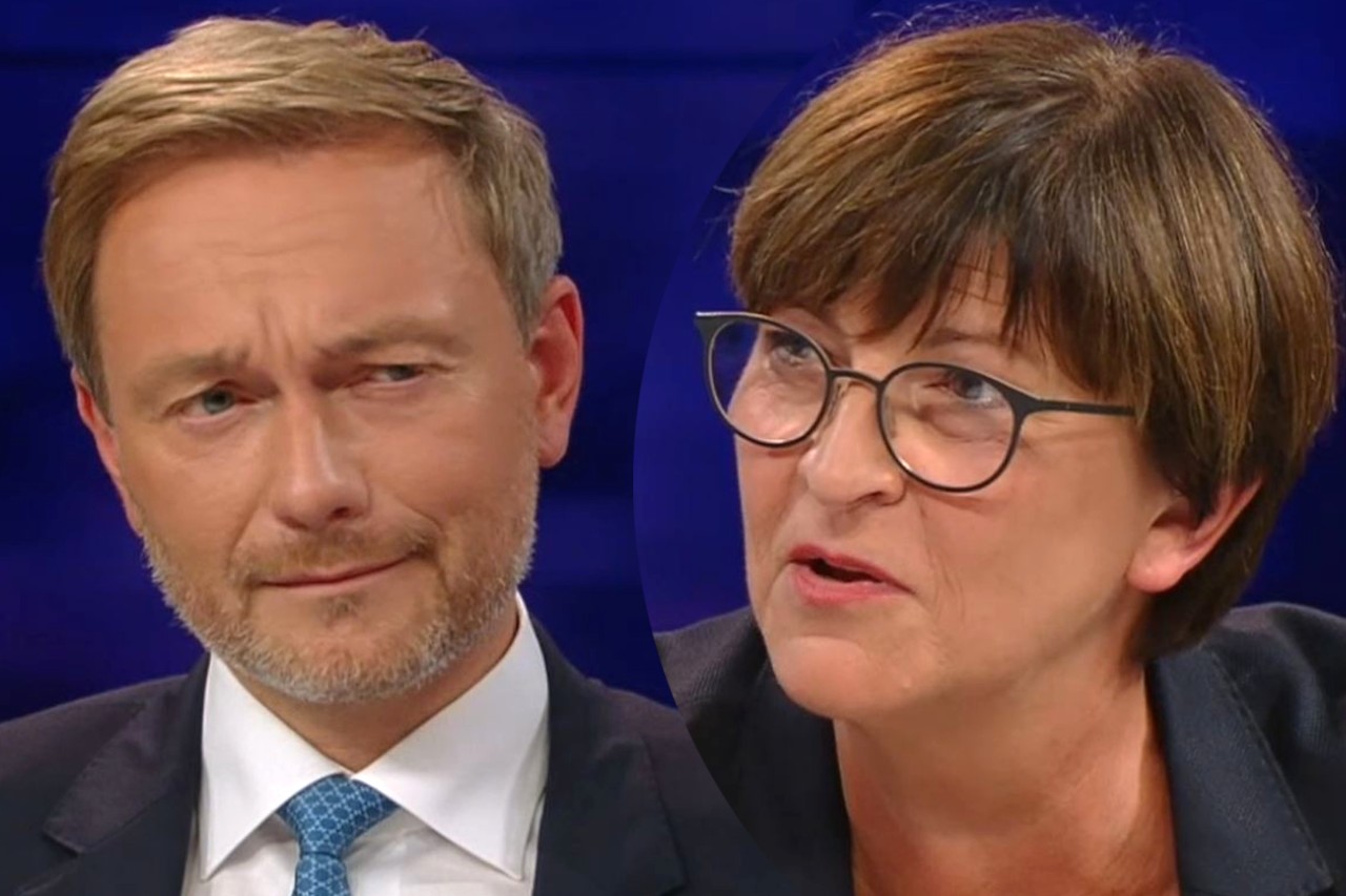 Christian Lindner verzieht das Gesicht, als Saskia Esken ihren Eiertanz aufführt. 