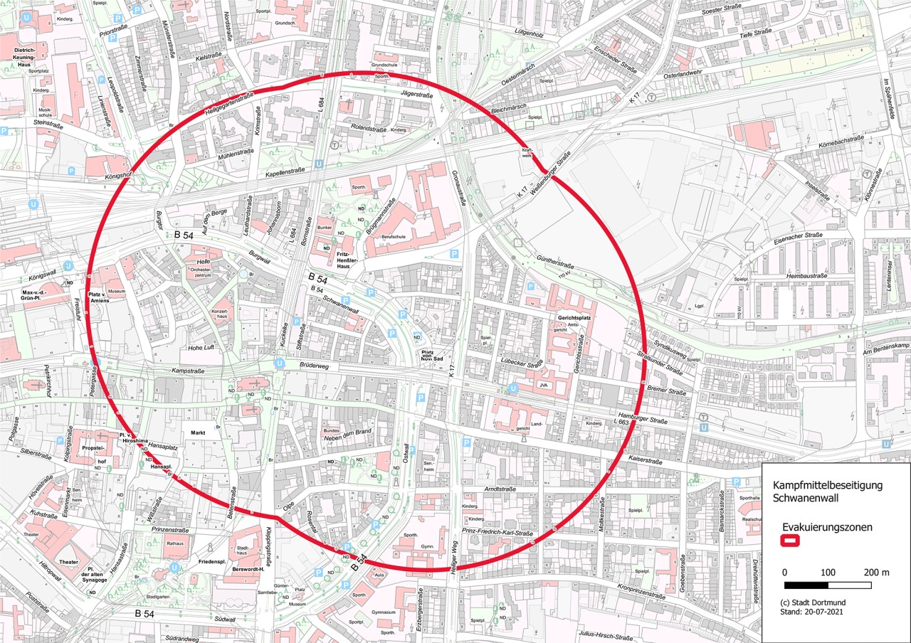 In diesem Radius könnte die Evakuierung in Dortmund erfolgen.