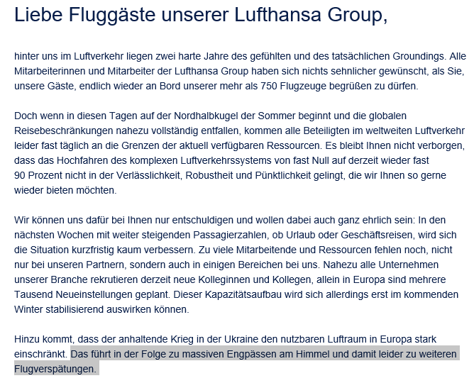 Die Lufthansa entschuldigt sich bei ihren Kunden für die Unannehmlichkeiten der letzten Monate.