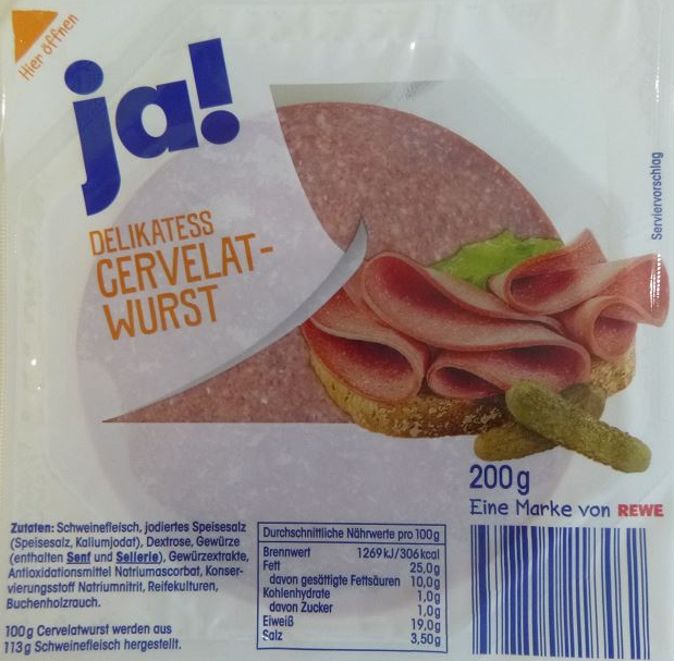 Diese Wurst der Rewe Eigenmarke „ja!“ wird zurückgerufen.