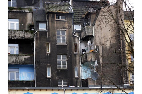 Das seit Monaten von Rumänen und Bulgaren besetzte Haus an der Mallinckrodtstraße 317 in der Nordstadt von Dortmund (Rückansicht). Foto: Helmut Vossgraff/WAZ-Fotopool