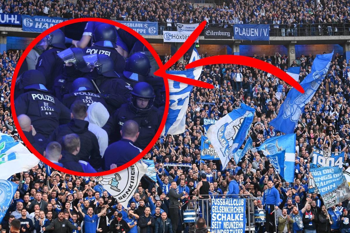 Polizisten im Block des FC Schalke 04.