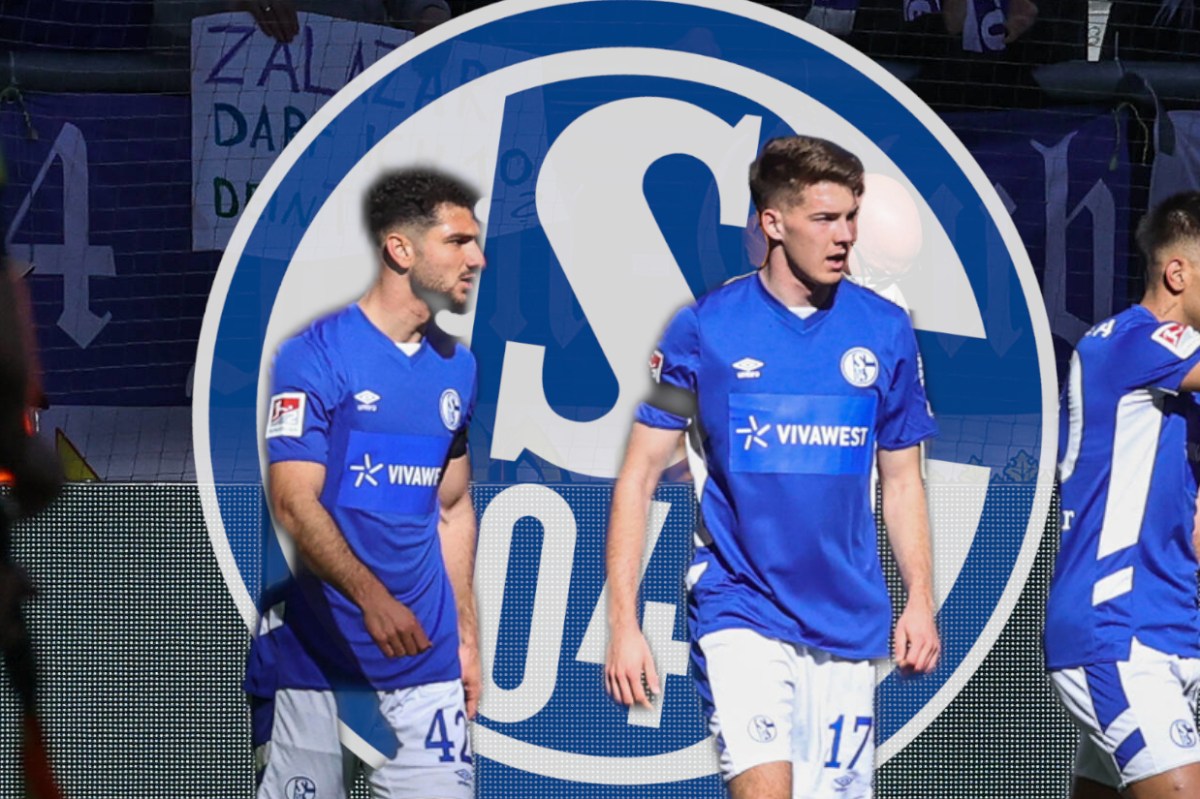 Kerim Calhanoglu und Florian Flick vor dem Logo des FC Schalke 04.