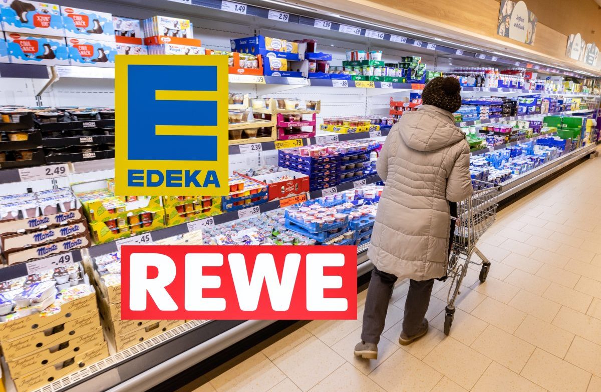 Edeka, Rewe und Co. Logo Supermarkt Kühlregal
