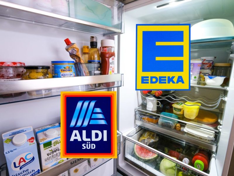 Kühlschrank voller Produkte von Aldi und Edeka