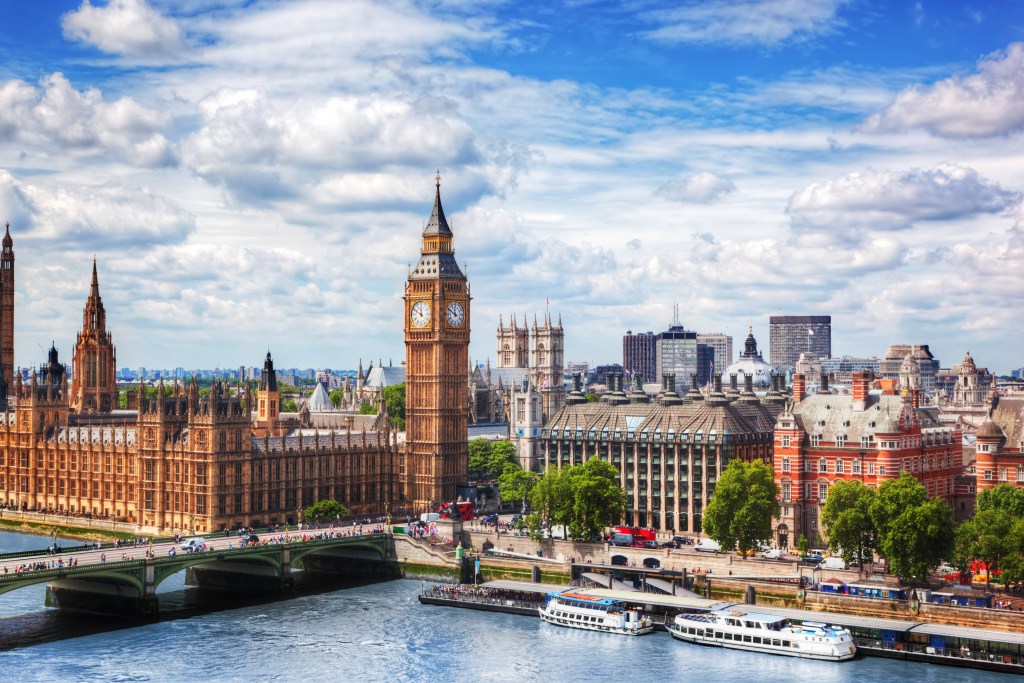 Die Skyline von London mit den bekanntesten Sehenswürdigkeiten.