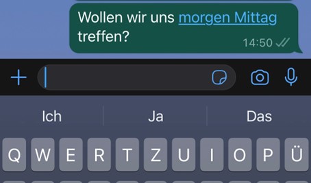 Bestimmte Wörter werden auf Whatsapp blau unterstrichen.