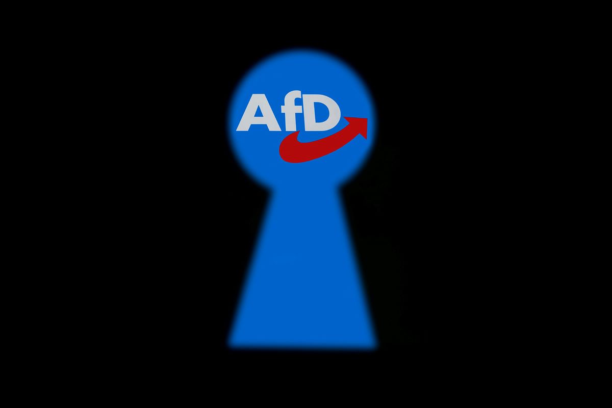 Ein SchlÃ¼sselloch mit AfD-Logo.