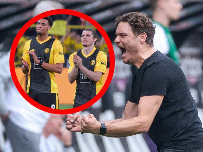 Da geht Edin Terzic richtig aus sich raus! Borussia Dortmund jubelt.