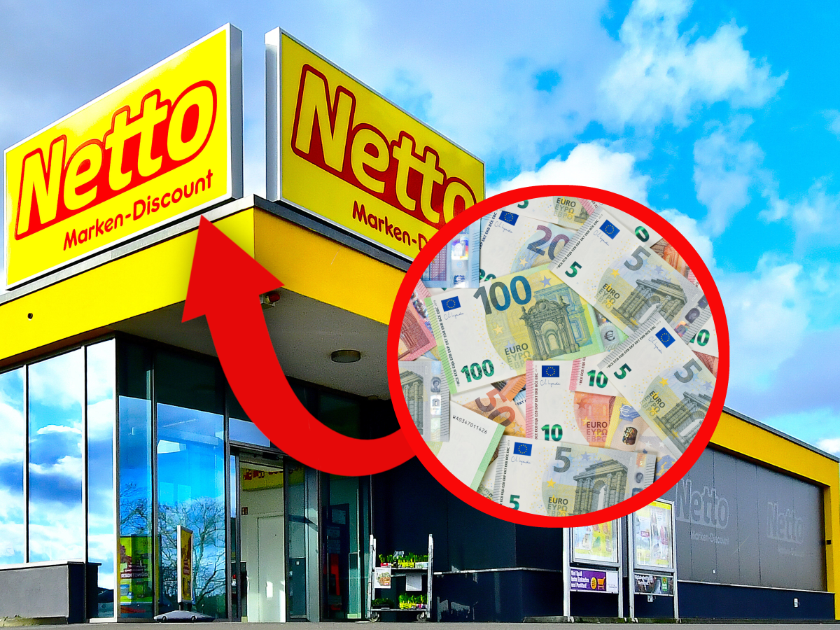 Netto-Filiale mit Geldscheinen.