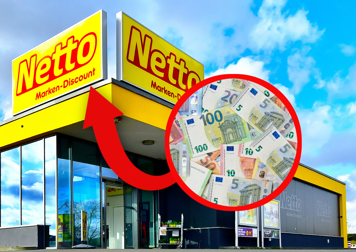 Netto-Filiale mit Geldscheinen.