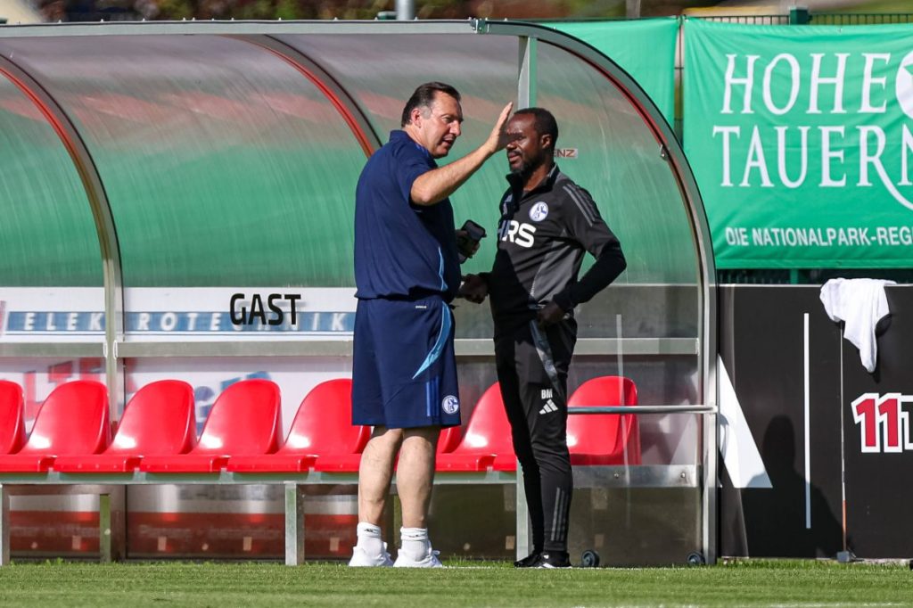 Gemeinsam wollen sie das "neue Schalke" aufbauen. Sportdirektor Marc Wilmots (li.) und Kaderplaner Ben Manga (re.).