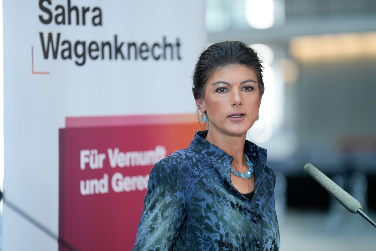 BSW-Chefin Sahra Wagenknecht bei einer Pressekonferenz