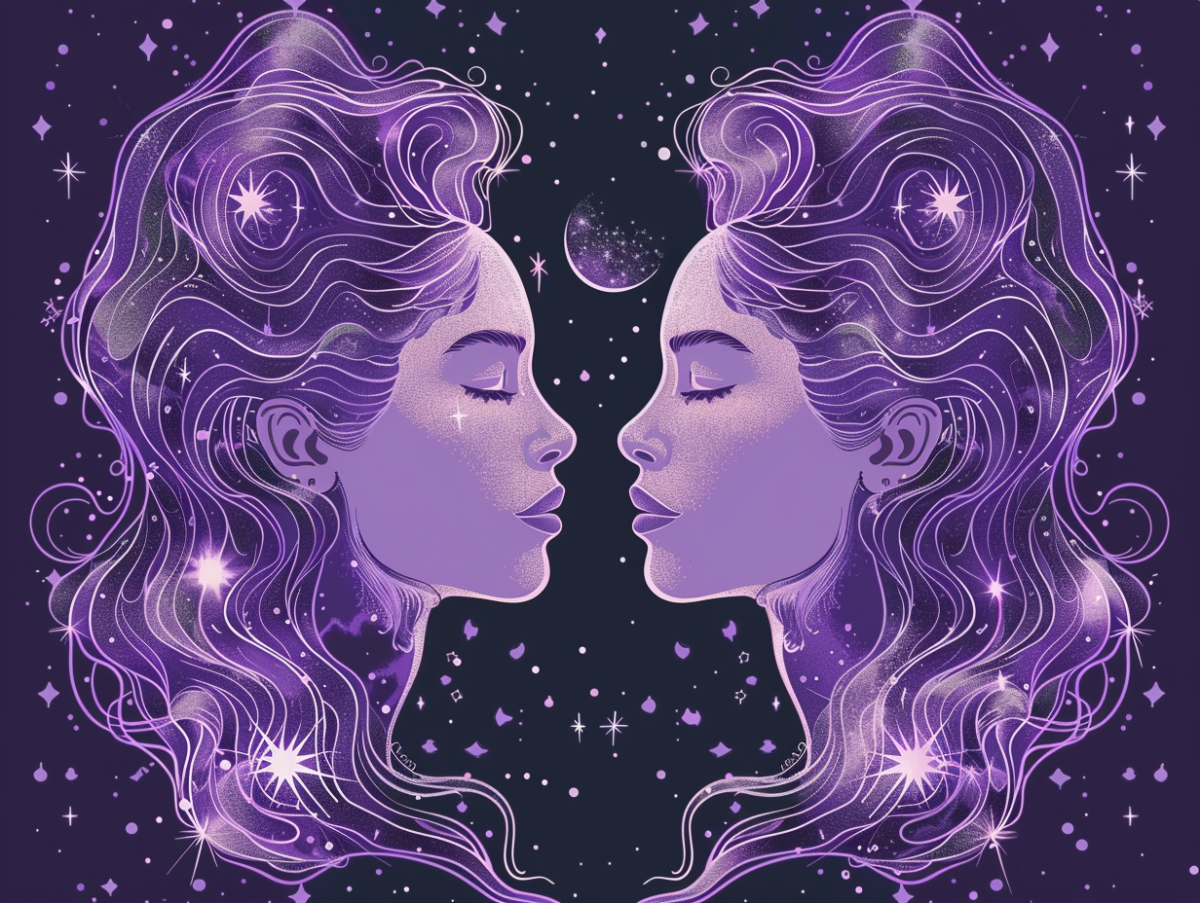 Zwei Frauen in Lila im Universum